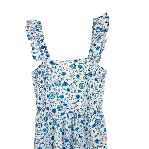 Draper James Blue Floral Print Flutter Sleeve Smocked Midi Sundress Like New - Picture 5 of 9